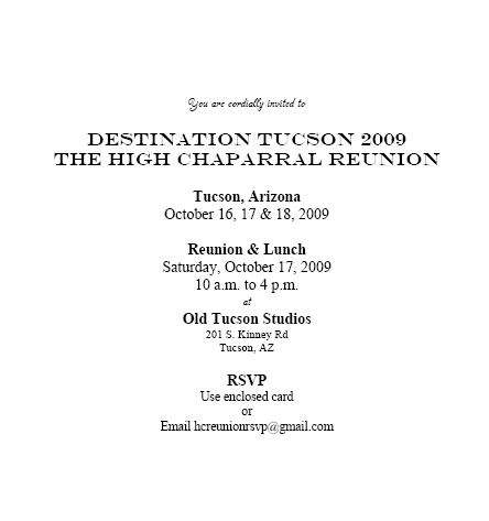 High Chaparral Reunion Invitation